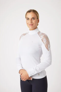 Horze Sylvie Damen Langarm-Turniershirt Mit Spitze -Reitbekleidung Verkaufsgeschäft 33530 WH 2